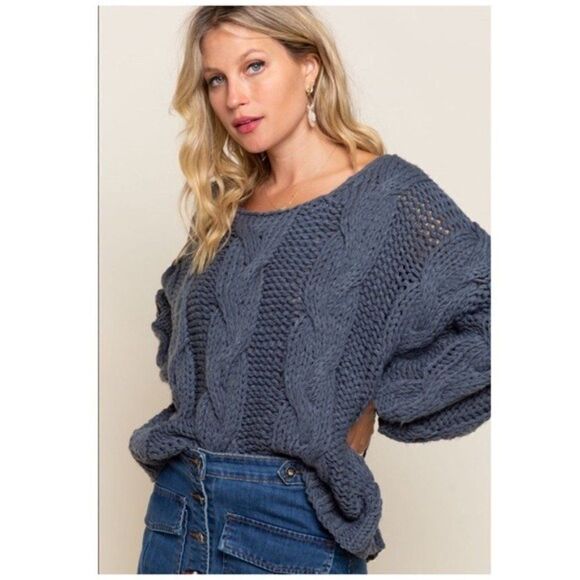 𝅺POL Soft Handmade Knit Sweater In Blue Grey - Picture 5 of 11